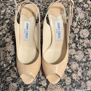 Jimmy Choo Nude Peep Toe Slingback Heels